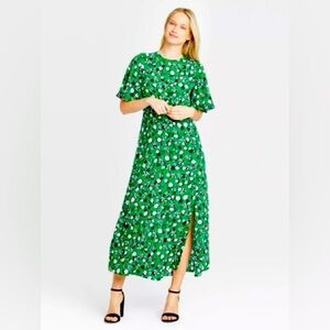 •WHO WHAT WEAR green floral dress•